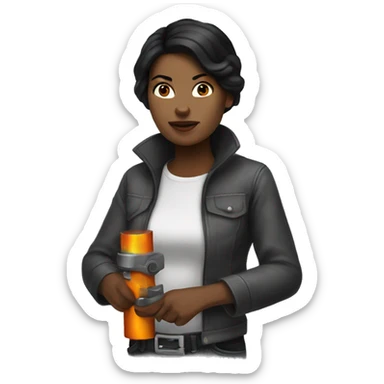 black haired woman welder white skin sticker