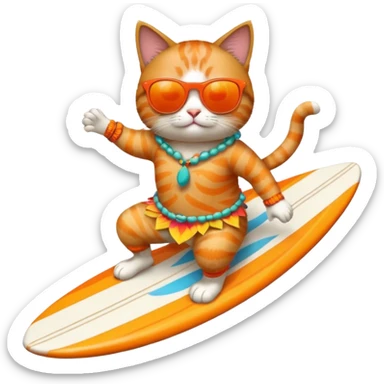 cat surfing in hawaian costum sticker