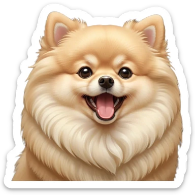 Cinematic Cute Yawning Cream Pomeranian Portrait Emoji, Head tilted slightly with a dramatic, wide-open yawn, showcasing a soft, fluffy cream Fur with gentle highlights, floppy ears slightly drooping, round dark eyes barely open in drowsy contentment, Simplified yet irresistibly adorable features, highly detailed, glowing with a soft, cozy glow, high shine, relaxed yet expressive, stylized with a touch of whimsy, bright and endearing, soft glowing outline, capturing the essence of a sleepy yet affectionate companion, so drowsy it feels like it could stretch right out of the screen and curl up for a nap! sticker