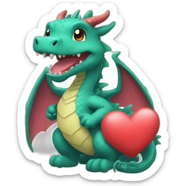 Dragon kawaiii with a heart in his hands sticker