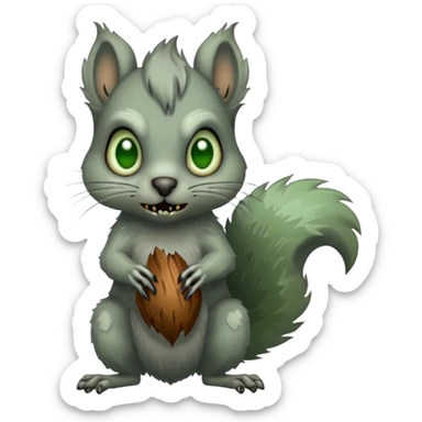 zombie squirrel, undead, grey, greenish eyes sticker