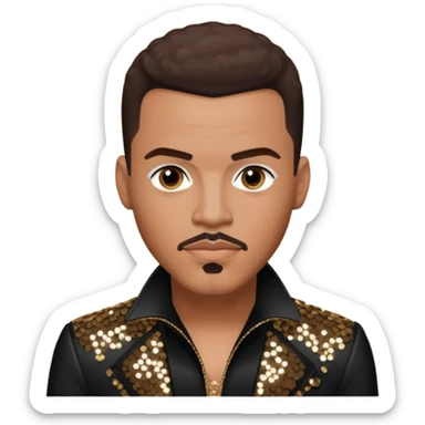 Christopher Williams, R&B Singer with dark brown hair, black sequin outfit sticker