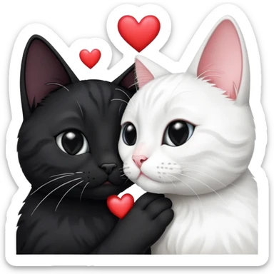 Big black cat is kissing a small white cat with hearts above sticker