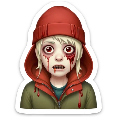 Local alaskan who has turned it zombies in the style of the walking dead, with rotting flesh and dripping blood but distinctively Alaskan. In the style of your bleeding skull art but Alaskan zombie. sticker