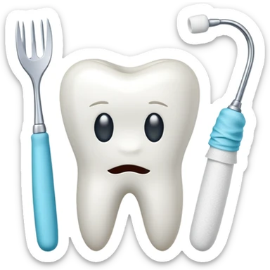 tooth with a bandage and dental instruments, symbolizing root canal treatment sticker