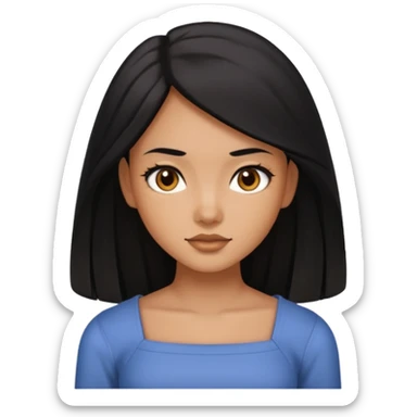 A deep skin girl (deep skin is caramel color not dark) with long black hair swept to the front and a square neckline shirt and brown eyes sticker