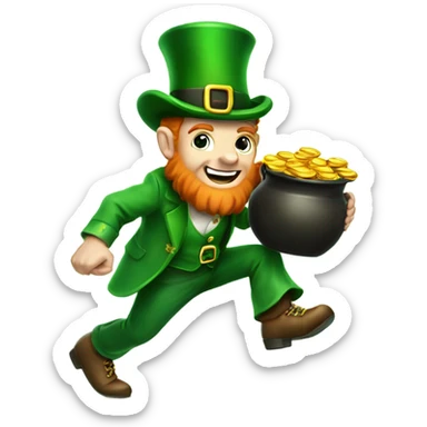 a leprechaun chasing a pot of gold sticker