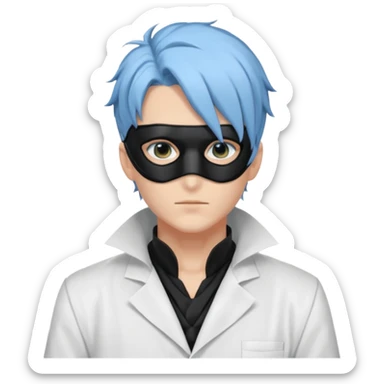 Handsome sexy adult anime man with light-blue hair and a black bird beak mask that covers whole face, wearing a white lab coat (Il Dottore from Genshin Impact) sticker