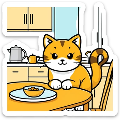 Golden cat on a kitchen table ￼ sticker