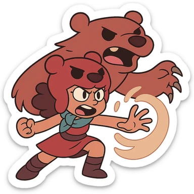 Nita from Brawl Stars, summoning her bear, dynamic action, bold outlines sticker