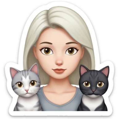 woman with four cat, one is black one is full white the other two is full gray cats sticker