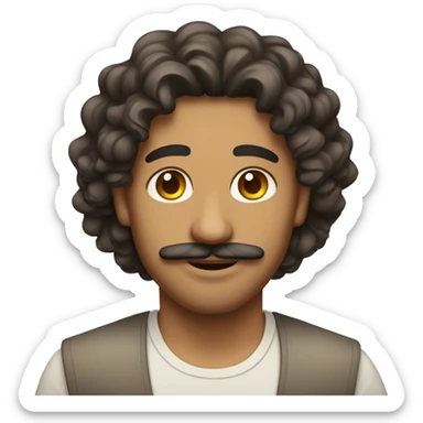 moroccon guy with long curly hair and a mustache  sticker