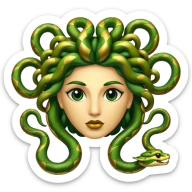 The Sicilian Medusa in gold and green and make the snake hair have snake faces  sticker