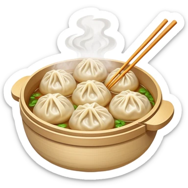 Xiaolongbao soup dumplings, steaming Chinese food, simple emoji style sticker