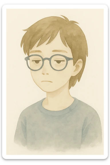 Increase the hair length slightly but do not extend past the neck, maintaining the same watercolor painting style as the original image. sticker