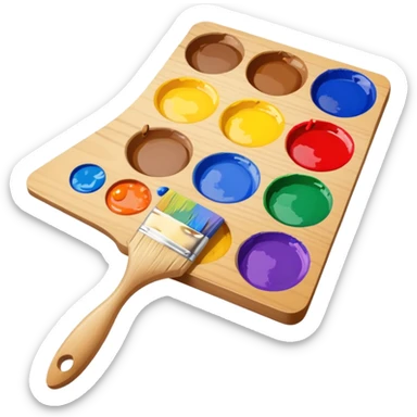 Paint palette with colorful paints and brush sticker