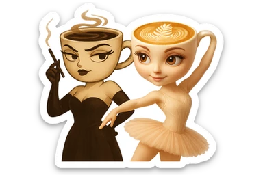 Combine both characters from the reference images into one image, standing side by side as if posing together for a portrait. Keep their original styles and details intact. Use a transparent background. sticker