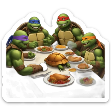 Teenage Muntant Ninja Turtles Sitting down to Thanksgiving Dinner sticker