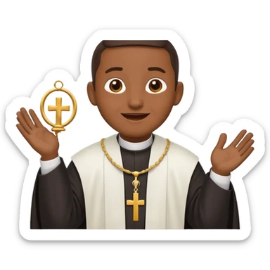 emoji-style icon of a happy Dominican priest, simplified features, bold outlines, flat colors sticker