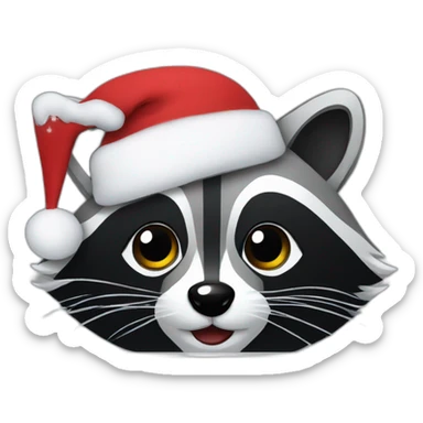 Raccoon face working on a laptop and christmas hat sticker