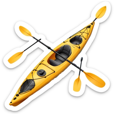 An icon showing a close-up of a sleek kayak with double-bladed paddles gliding through water. Splashes surround the boat as it cuts across a calm surface, symbolizing speed and focus. Transparent background emphasizes the dynamic and personal nature of kayak paddling. sticker
