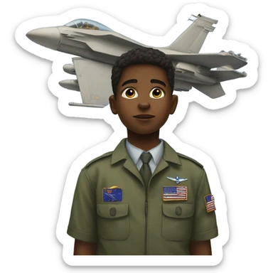 portrait of a boy gazing into the sky with the Air Force flying over head sticker