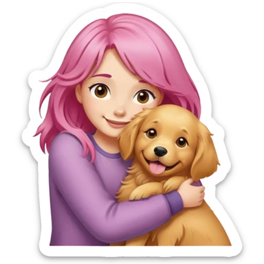 pink-haired girl hugging golden retriever sticker