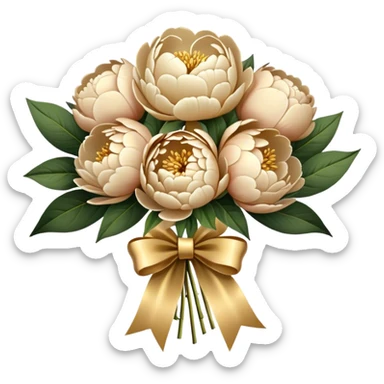 Beige peonies bouquet with golden bow sticker