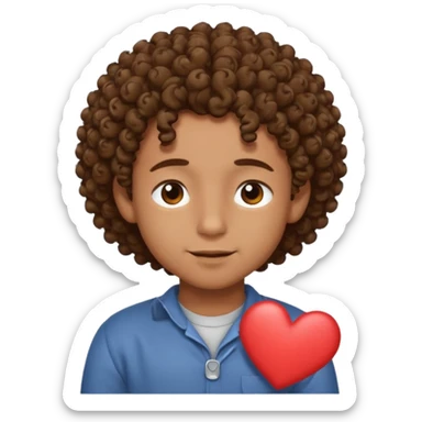Brown boy with curly hair dreaming abouthis girlfriend small smirk on his face eyes closed with a little heart next to him sticker