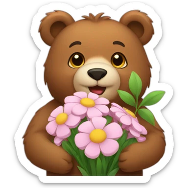 Bear holding flower bouquet sticker
