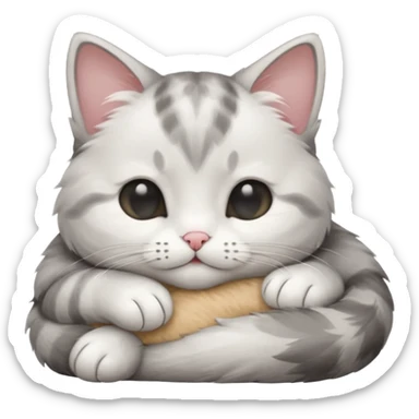 grey and white small cat with its eyes closed lying down with its head resting own paw sticker