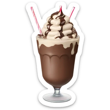 chocolate milkshake with a chocolate twister on top, with a straw sticker