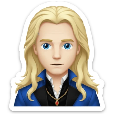 Lestat de Lioncourt with white skin, blue eyes , long blonde hair, black outfit sticker