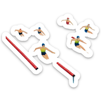 An icon featuring an Olympic swimming pool with multiple lanes and swimmers racing side by side. Splashes and lane dividers highlight the competition atmosphere. Transparent background emphasizes the energy, speed, and intensity of professional swimming events. sticker