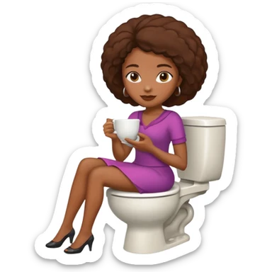 African American lady sitting in toilet drinking a cup of tea  sticker