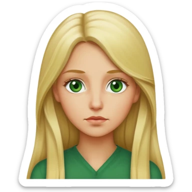 blonde with long hair and green eyes, thoughtful, iOS Apple emoji style sticker