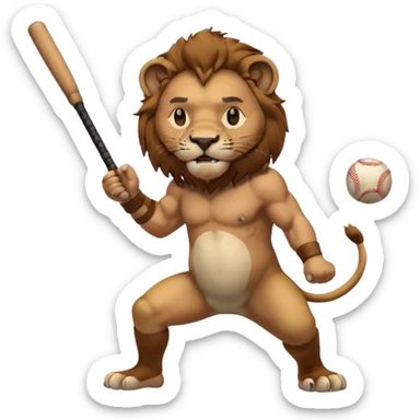 a lion swinging a baseball bat sticker