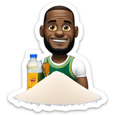 LeBron James with pile of salt and bottle of oil sticker