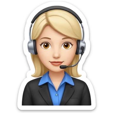 female phone support agent with headset, friendly sticker