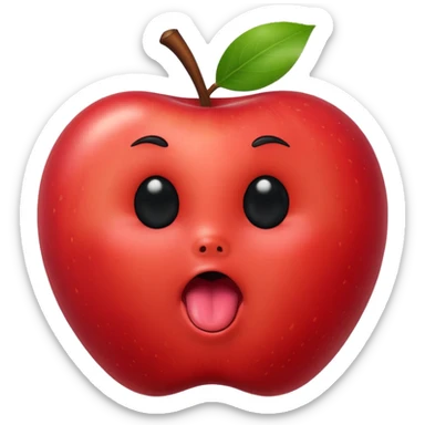 Create an emoji of a red apple with black eyes and a black line for a mouth with its tongue barely sticking out sticker