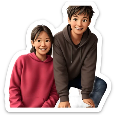 smiling girl with boys indoors sticker