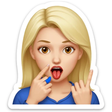 🙎🏻‍♀️ este emoji se tiene que estar mordiendo el segundo dedo, el que está a un lado del dedo, tiene que ser mujer  sticker