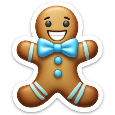 Happy gingerbread man with light blue bow sticker