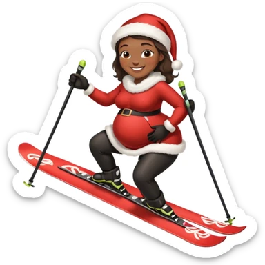 Pregnant black santa on skis sticker