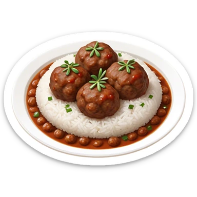 Kofte Cinematic Realistic Kofte Dish Emoji, depicted as spiced meatballs served alongside a portion of fragrant rice, rendered with rich textures and warm, appetizing lighting. sticker