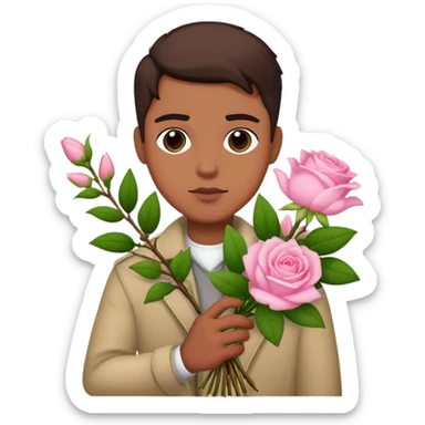 The bad boy is holding a bouquet of pink jasmine roses sticker