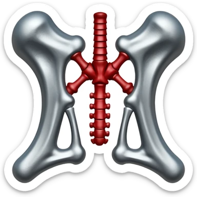 metallic anatomic bones with traces of blood, steel texture, dark dramatic tone, clean background sticker