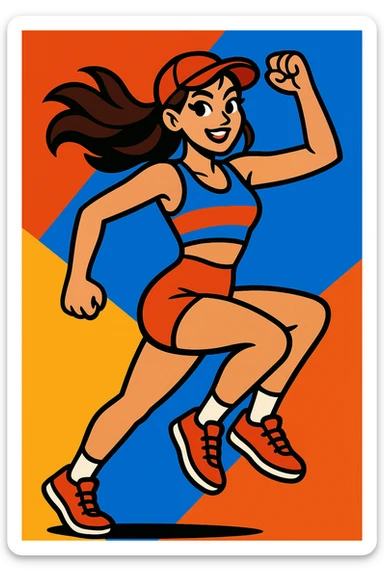 hot girl, sporty, energetic pose, trendy outfit sticker