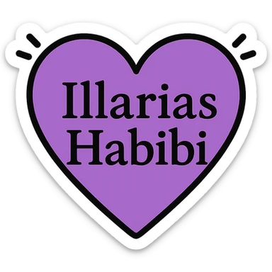 purple heart with black accents, displaying 'Illarias Habibi' in elegant lettering sticker