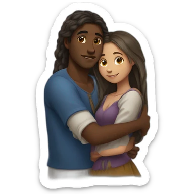 African young man hugging slavic girl with long hair sticker